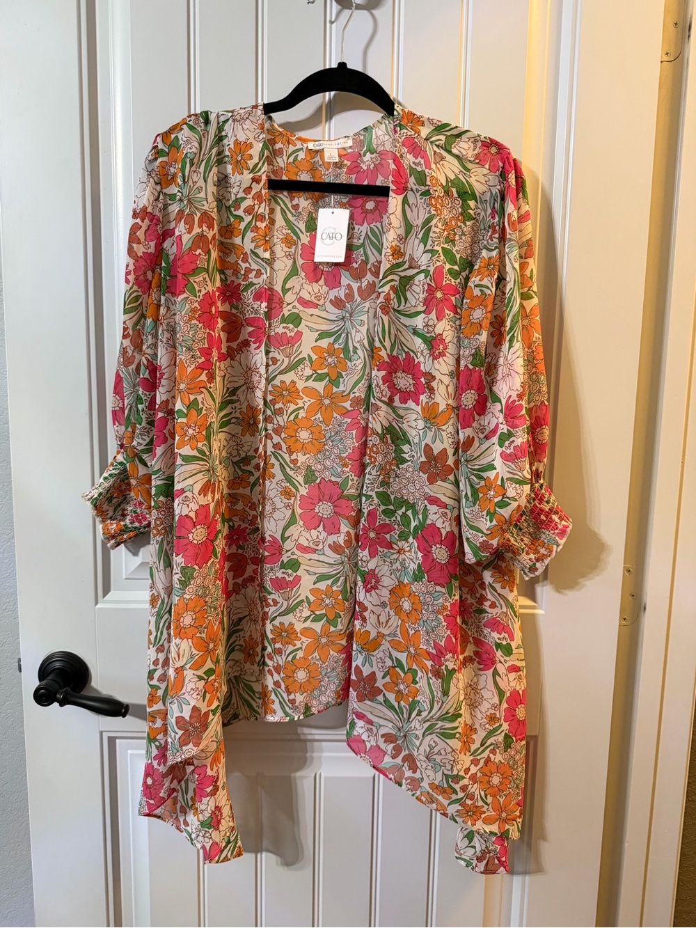 Cato Floral Kimono Cardigan - Pink, Orange & Green
